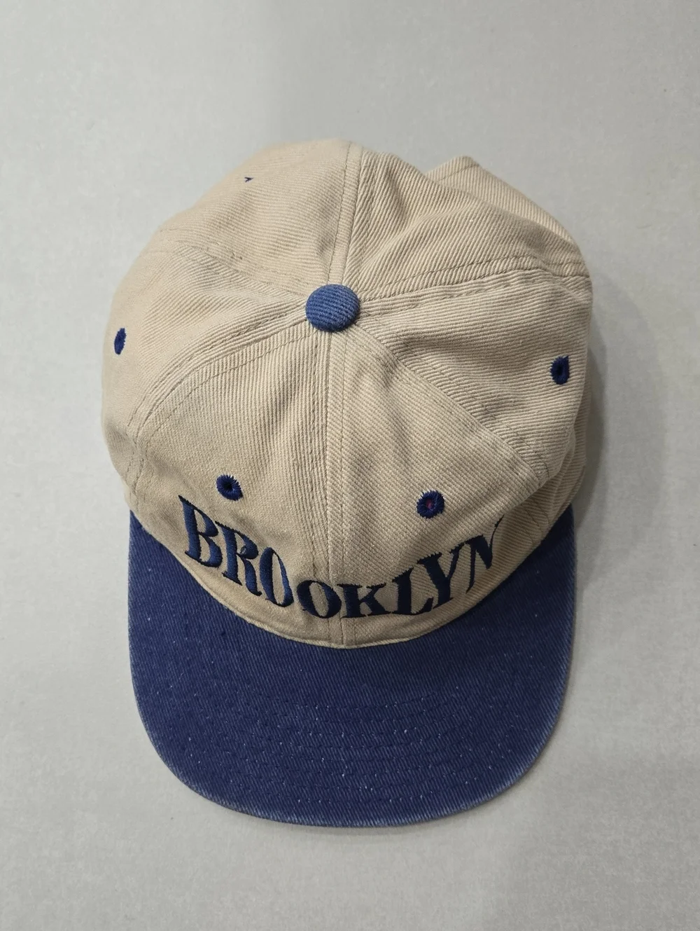 Vintage 'Brooklyn' Embroidered Unisex Baseball Cap - Beige and Navy